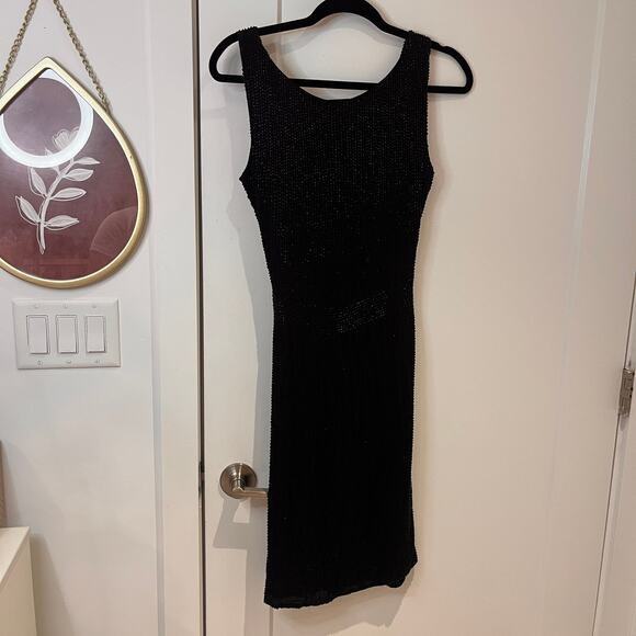 Diane von Furstenberg Black Sequin Drape Front Shift Dress Sz 6 - Picture 2 of 11